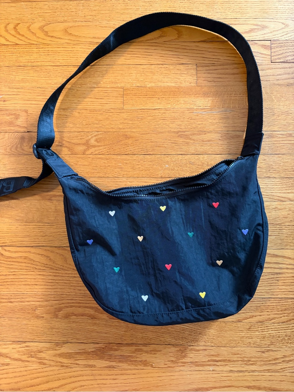 Baggu black Crossbody Bag with Multicolor Heart Embroidery